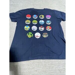 Pokemon Shirt Men’s XL Blue Graphic Tee Short Sleeve Pokeballs Tee